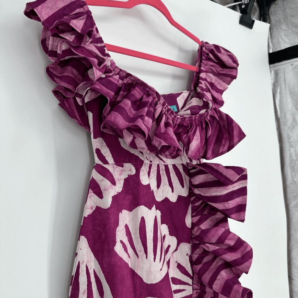 Anthropologie Sika Womens Off the shoulder Ruffle Midi Dress Size 4 Tropical - Picture 11 of 16